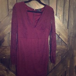 Deep red lace cocktail dress